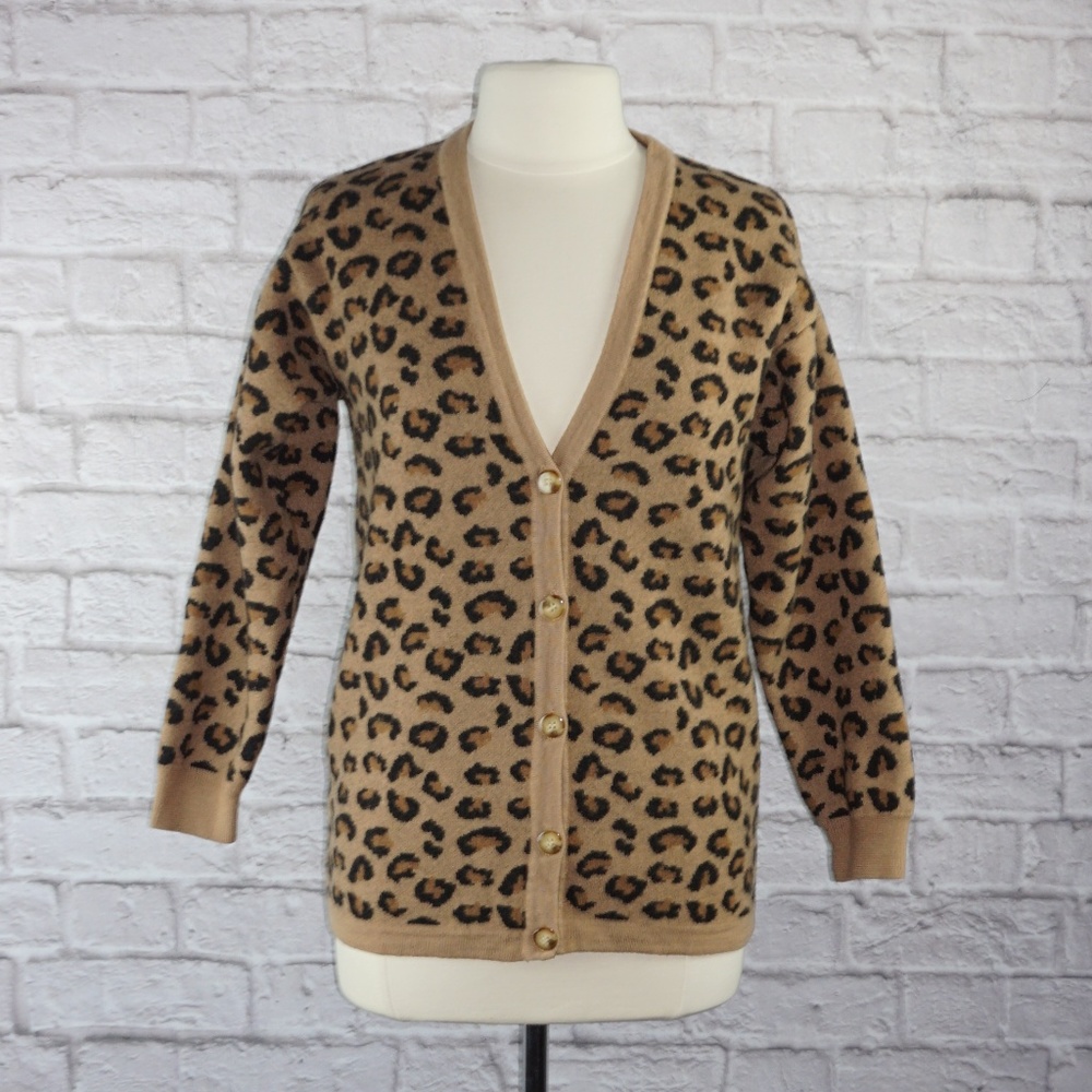 Vintage Merino Wool Leopard Animal Print Sweater